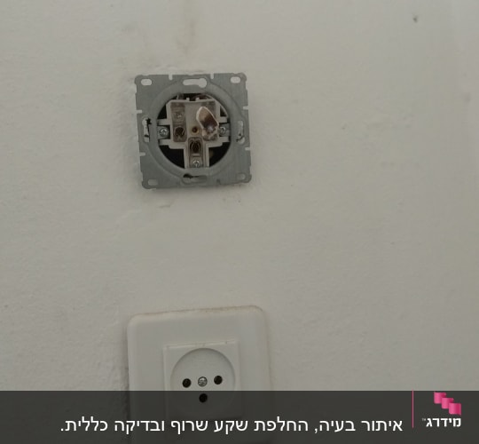 שקע חשמלי פתוח על קיר לבן
